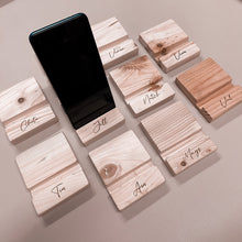 Load image into Gallery viewer, Wooden Phone Stand personalized

