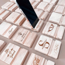 Load image into Gallery viewer, Wooden Phone Stand personalized
